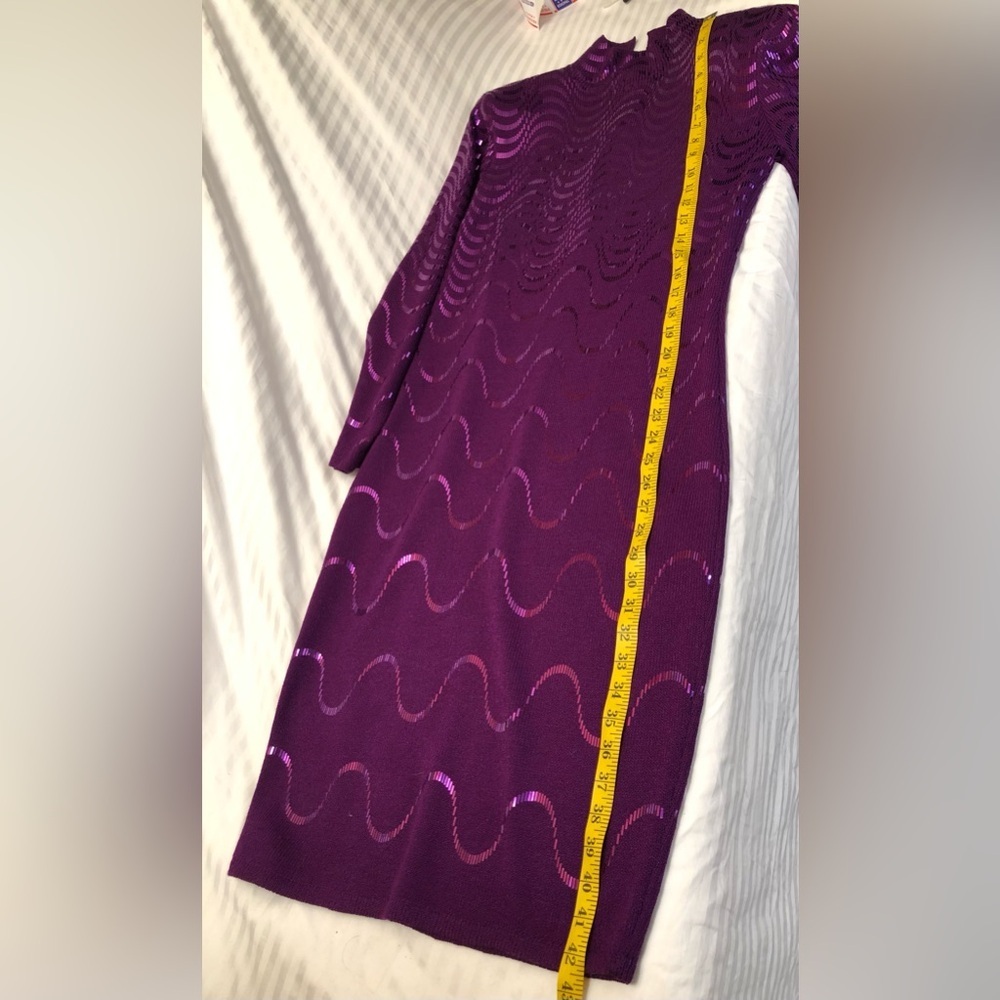 St. John Purple Knit Wave-Pattern Midi Dress - Picture 12 of 16